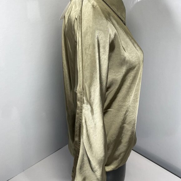 Melissa Nepton Women’s Evelyn Satin Bomber Jacket Size S Khaki Green - Picture 5 of 8